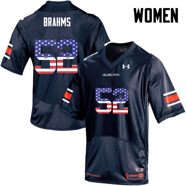 Women #52 Nick Brahms Auburn Tigers USA Flag Fashion College Football Jerseys-Navy